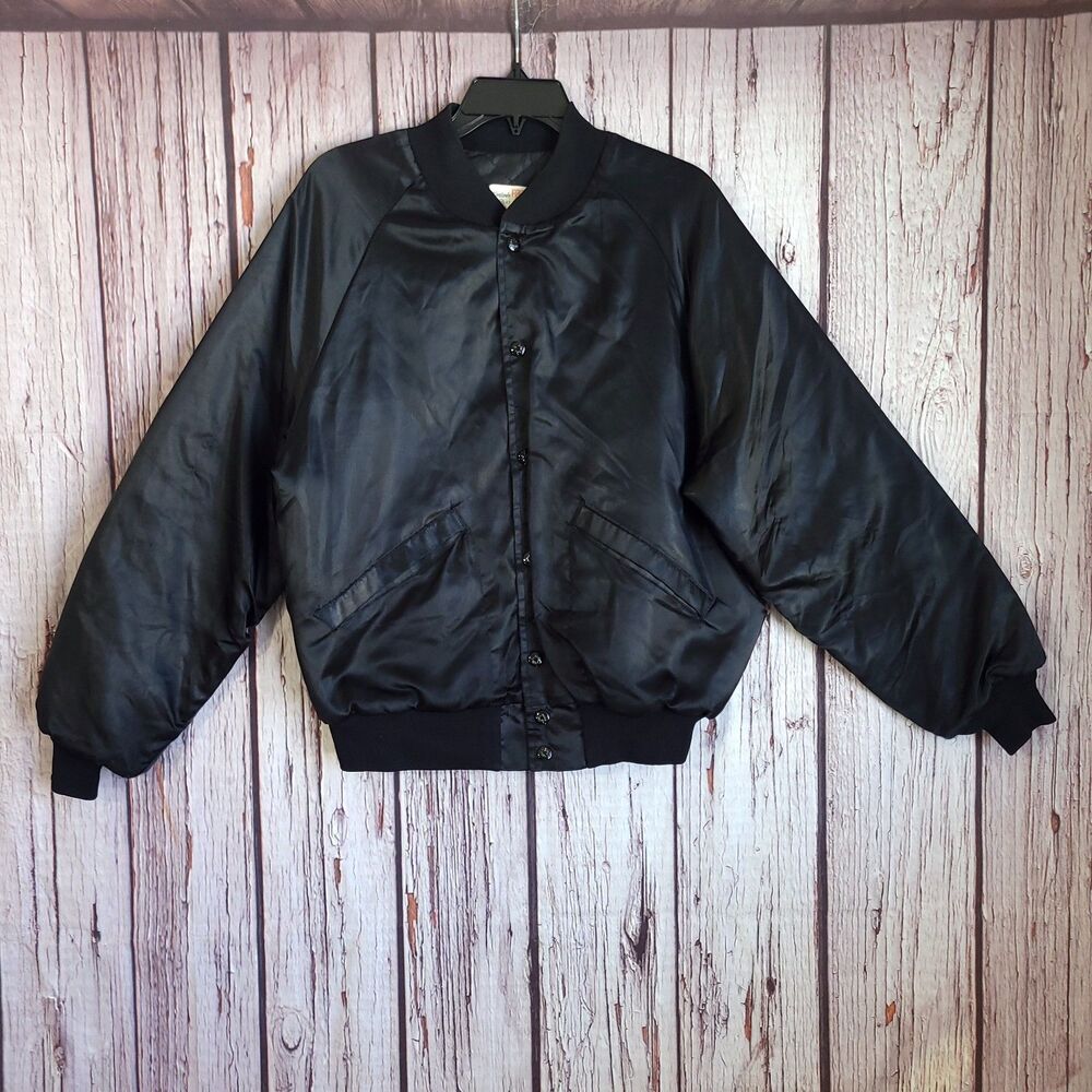 VTG USA 70s Satin Jacket Black Medium Snap Jacket King Louie Diamond Quilt Men